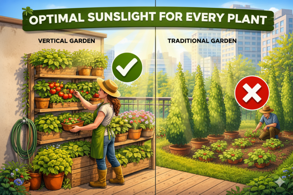 better sunlight in vertical gardening