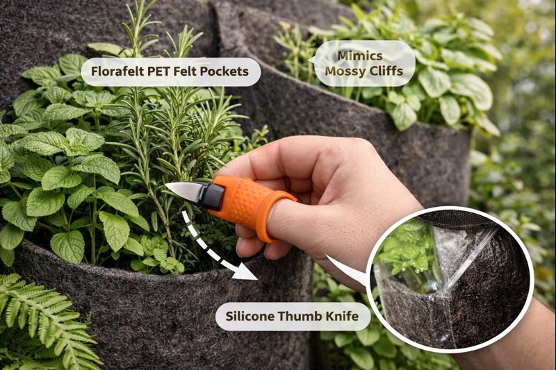 The Silicone Thumb Knife as a tool for vertical garden