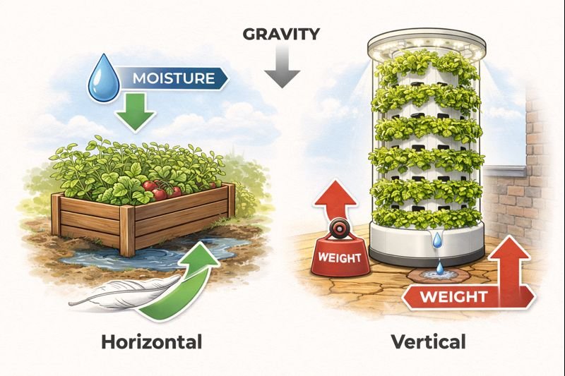 how gravity differs in vertical garden