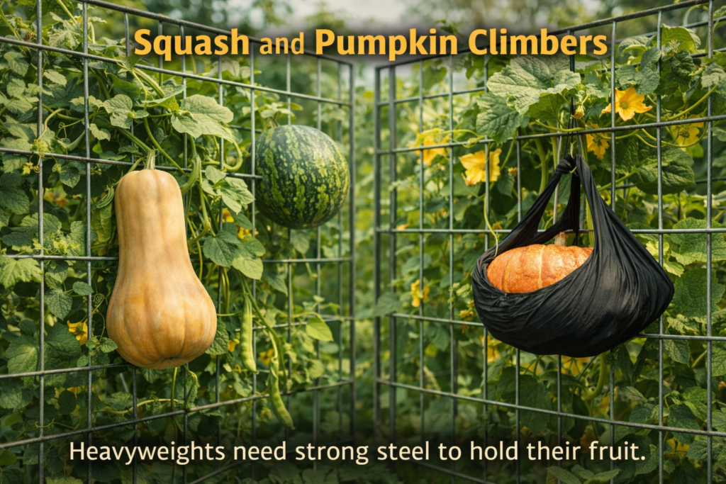 squash and pumpkin climbers in vertical gardens