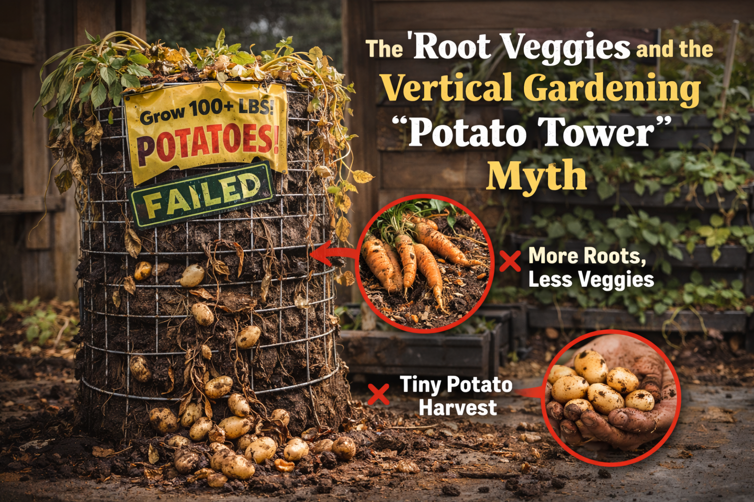 the root veggies in vertical garden